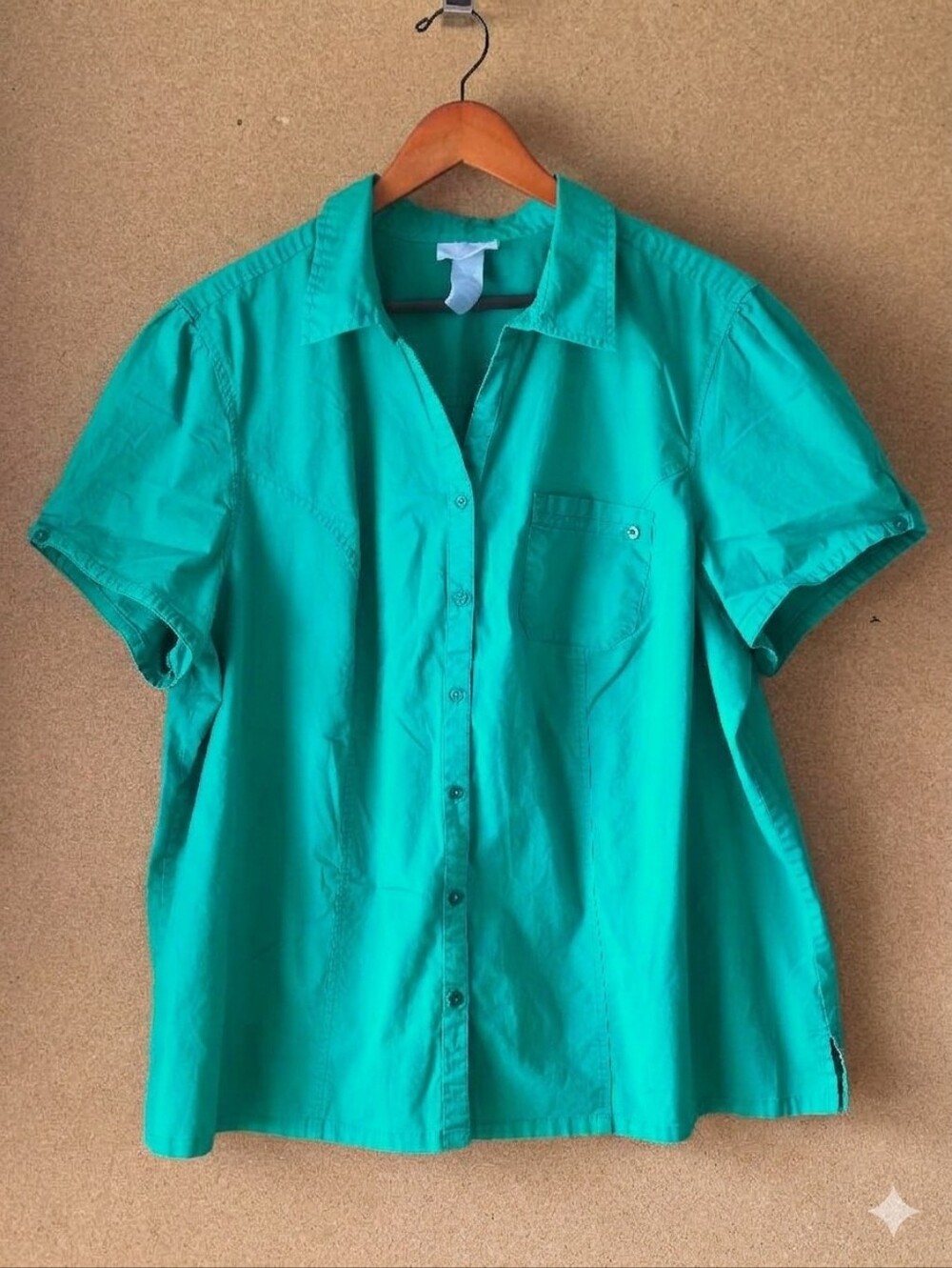 Liz & Me Plus Size 2X 22/24W Jade Teal Green Short Sleeve Button Up Camp Shirt